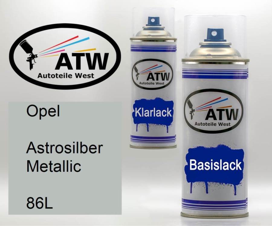 Opel, Astrosilber Metallic, 86L: 400ml Sprühdose + 400ml Klarlack - Set, von ATW Autoteile West.